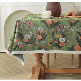 Luxurious spring birds and plants jacquard polyester cotton table cloth with tassels for home and festivals