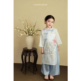 Fabricante Vietnamita Vestidos de Meninas/Vestidos de Daminhas de Honra com Lantejoulas, Laços Florais e Bordados à Mão em Seda Tradicional - Cat Nien