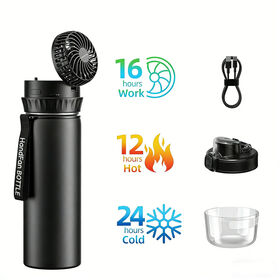 Thermosflaschen aus Metall mit wiederaufladbarem Mini-Ventilator, Edelstahl-Wasserflasche mit Ventilator für Camping, Outdoor-Aktivitäten und Angeln