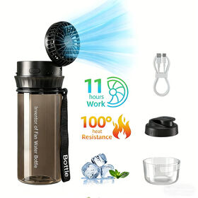 2-in-1 Kunststoffbecher Tritan in neuem Design, auslaufsichere Wasserflasche mit wiederaufladbarem Kühlventilator für Fitnessstudio, Outdoor-Reisen und Sport