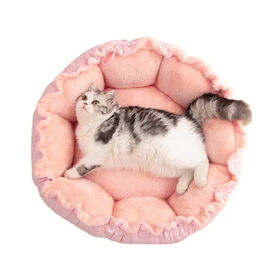 Lit coussin rond épais en peluche douce personnalisé OEM ODM pour animaux de compagnie, canapé-lit chaud antidérapant pour chien et chat