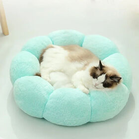 Cama de mascota de felpa suave Flor redonda Cama de gato lindo Colchón para mascotas Cachorro Dormir Nido Cueva