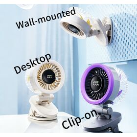 Ventilador de mesa portátil com clipe, 3 modos, vento potente, para camping, casa, escritório
