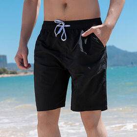 Men's Large Size Casual Sports Board Shorts Quick-Drying Waterproof Beach Swimming Trunks Solid Color Logo Printing Five-Point
