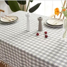 Retangle beige grids jacquard cotton table cloth for home and festivals