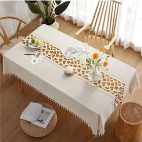 Retangle printed polyester tablecloth with tassels pom pom trims for home and festivals