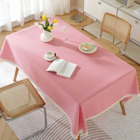 Retangle rural japanese style cotton table linen with cotton tassels pom pom trims for home and festivals