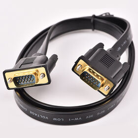 Cable VGA plano VGA3+6, cable plano, interfaz chapada en oro, cable coaxial de vídeo VGA a VGA, macho a macho, inventario de fábrica negro