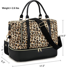 Bolsos Tote de Viaje Estampados con Leopardo Personalizados para Mujer, Bolso de Lona de Viaje de Fin de Semana con Compartimento para Zapatos, Aprobado para Vuelos