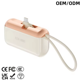 Benutzerdefiniertes LOGO 22,5W 10000mAh Reisekapsel Mini Power Banks KC CE UKCA Typ-C Kabel Tragbare Mobile Lithium Powerbank mit Halter
