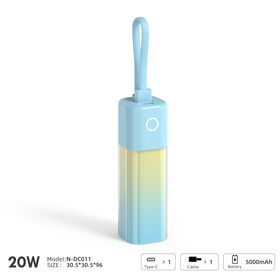 باور بانك 5000 مللي أمبير، شحن سريع 20 واط مع كابل USB-C سيليكون مدمج بطول 12 سم