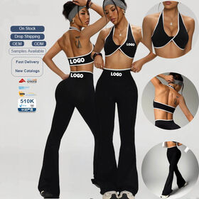Ensemble de Yoga Sportif et Tendance, Leggings Évasés Taille Haute, Soutien-Gorge Dos Nu Anti-Choc, Pantalons Évasés Remonte-Fesses, Tenue de Gym Femme, Ensemble de Sport Femme