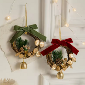 Multiple Colors Gift Festival Wreath Christmas Bell Door Hanging Ornaments