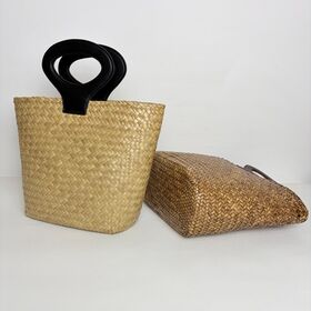 Seagrass Woven Handbag for Women, Natural Straw Tote Bag with Handle, Lightweight Beach Bag for Summer Vacation Shopping Travel