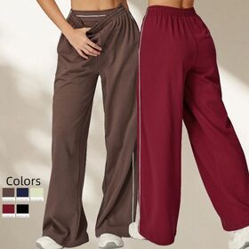 Damen Yoga Jogginghose mit weitem Bein, doppelter hoher Bund, weiche, atmungsaktive Sport-Gymnastikhose, lockere Lounge-Sweathose mit Seitentasche