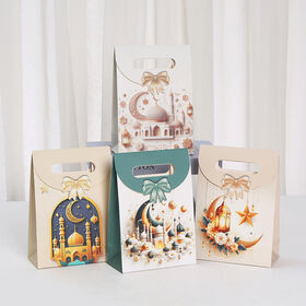 Wholesale Eid Mubarak Art Paper Gift Bags with Hand Length Handle Recyclable Personalized Gift Wrapping