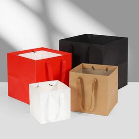 Sac Cadeau en Papier Kraft à Fond Carré pour Fleurs avec Pelliculage, Sac Publicitaire Universel, Vente Directe d'Usine, Grand Stock Disponible