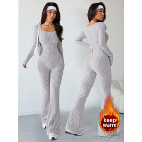 Anpassbarer, atmungsaktiver, leichter und warmer Damen-Yoga-Overall mit Rippenstruktur in voller Länge für Herbst und Winter, figurbetonte Sport-Bodysuits