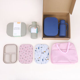 Custom logo Microwave Safe Bpa Free Silicone Kids Lunch Box with Leakproof Lid and Water Bottle Set for School Student