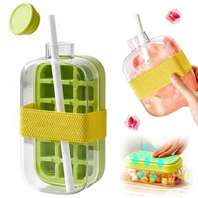 500/800ML 2 in 1 Ice Cube Trays Easy Press Leak Proof Lid Portable Ice Cube Mold Maker Tool for Drinks Ice Cube Bottle with Straw