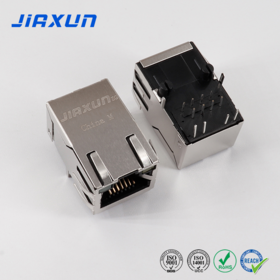 TRJ1014AGNL موصل RJ45 متوافق JIAXUN JX10012AA630M 100/1000 Base-T RJ45 وحدة مغناطيسية LED أخضر/أصفر محمي EMI/RFI