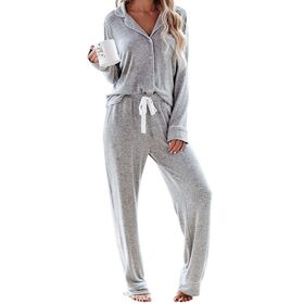 Ensembles de Pyjama pour Femmes Manches Longues Boutonnés Vêtements de Nuit Doux Ensembles de Lounge Pjs