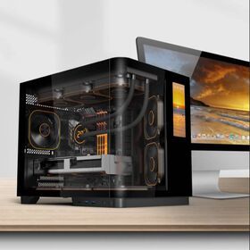 Cajas OEM SOEYI Nueva Torre Curva de Vidrio Templado LCD Pantalla Carcasa de PC MATX Venta al por Mayor Gaming Ordenador Carcasa de PC Pantalla LCD