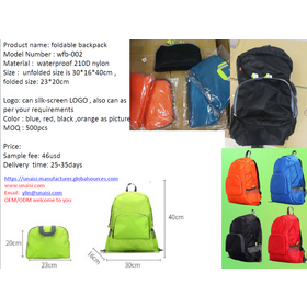 Catalogue for lightweight nylon travel foldable backpack