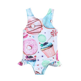 Grosir Baju Renang Anak Perempuan Satu Potong, Cetakan Donat Lollipop Kreatif, Pakaian Renang Anak Cepat Kering, Pakaian Pantai, Baju Mandi