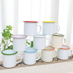 Mug Enamel 350ml Sublimasi Perkemahan Api Unggun Baja Metal Vintage Cangkir Kopi Custom Mug Enamel 8cm