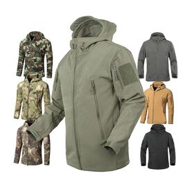 Jaket Softshell Kulit Hiu Pria Tahan Air Bernapas Hangat dan Tahan Aus untuk Luar Ruangan Penutup Ritsleting Fitur Tahan Angin