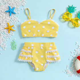 Prix usine Maillots de bain pour enfants Imprimé à pois Deux pièces 80-130 Ensemble de vêtements de plage d'été pour filles Bikini