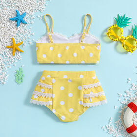 Maillot de Bain Enfant Direct Usine, Imprimé à Pois, Ensemble Deux Pièces 80-130, Vêtements de Plage d'Été pour Filles, Bikini