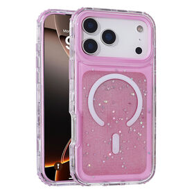 Coque de téléphone de luxe en gros Urban Play, paillettes de gel mignonnes, compatible Magsafe, TPU et PC hybride 3-en-1 pour iPhone 17 Pro.