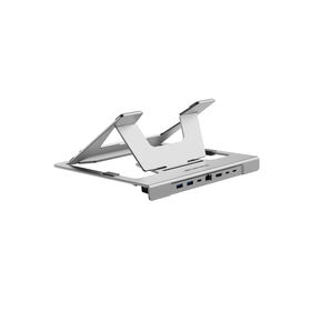 Adjustable Height Laptop Stand with 7-Port Hub, 5 Angles, Aluminum Build, Supports 11-17 inch Laptops