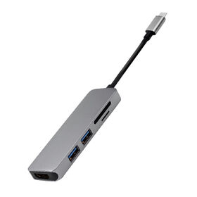 Hub Tipe-C Casing Aluminium dengan Adaptor Pengisi Daya Tipe-C ke USB 3.0AF*2+SD+TF, Docking Hub
