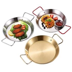 Hot Sell Stainless Steel Dinner Plates Flat Frying Pan Kitchen Food Seafood Trays Pot with Two Ears for Party, Restaurant,Wedding