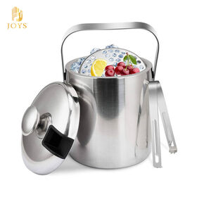 دلو ثلج معدني معزول بجدار مزدوج من الفولاذ المقاوم للصدأ مع ملقط