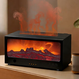 New Arrivals Portable Fireplace Diffuser 200ML Colorful Lights Desktop Timing Simulation Flame Essential Oil Aroma Diffuser