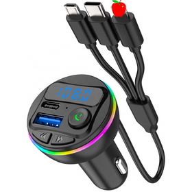 Bluetooth Auto MP3 Player FM Transmitter Schnellladefunktion Auto Ladegerät Kabelloser Auto MP3 Player mit Bunter Umgebungsbeleuchtung mit Kabel