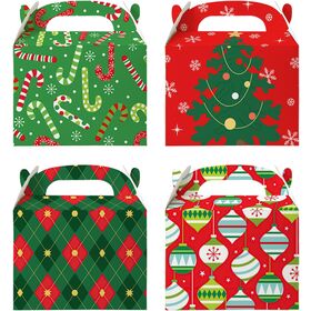 4 Designs Geschenkboxen für Weihnachtsgeschenke, 3D-Geschenkverpackungsboxen aus Karton in Form von Weihnachtsbäumen und Kugeln für Süßigkeiten und Kekse