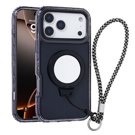 Étui iPhone Multifonctionnel avec Miroir et Support - PC+TPU Teinté avec Fonction Magnétique et Dragonne