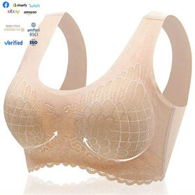 M-4XL Ladies Seamless Full Figure Bra Vest Lace Latex Padded Bralette One Piece Wireless Plus Size Wire Free Top Bra With Pad