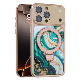 Coque de téléphone de luxe OEM avec motif marbré, support et structure hybride en PC pour iPhone 17 Pro Max