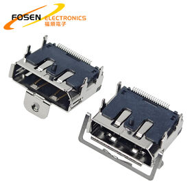 H-d-m-i-08 Conector H-d-m-i Hembra de 19 Pines - Montaje en PCB en Ángulo Recto de 90 Grados con Orificios para Tornillos, Puerto de Pantalla