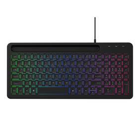 Clavier d'ordinateur USB filaire à structure ciseaux rétroéclairé avec support pour téléphone et tablette, clavier gaming pour Windows Mac