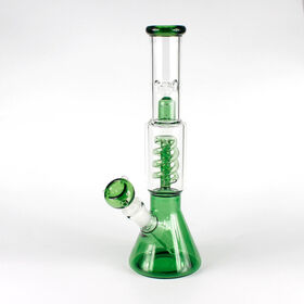 Spiral Coil Perc Green GlassBong | Smooth Draw Beaker Water Pipe Best sell|wholesale|OEM|Factory Outlet