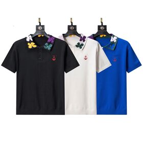 Luxury Men's Polo Shirt, Designer Floral Collar Premium Knit T shirt Casual Apparel Branded