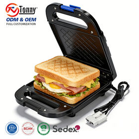 12V 350W Portable Travel Sandwich Maker Compact Car Grill Panini Press with Non Stick Plate Locking Handle and LED Heat Indicator