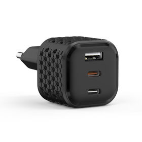 Pengisi Daya Dinding GaN 65W dengan Pendinginan, Ultra Kompak 3 Port [1A+2C], Pengisian Cepat PPS Port Ganda, Adaptor Perjalanan Laptop Tablet